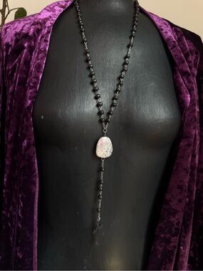 Porcelain Jasper rosewood gothic rosary necklace pendant southern gothic festiva